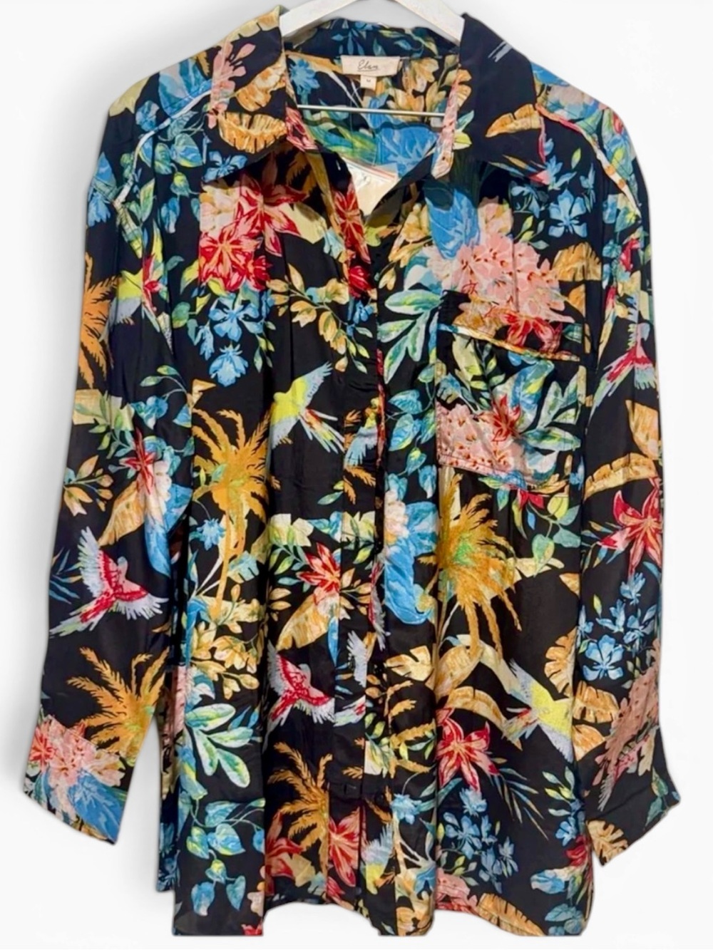 ELAN- Black Floral/Tropical Two-Piece Shirt & Shorts Set - Picture 6 of 10